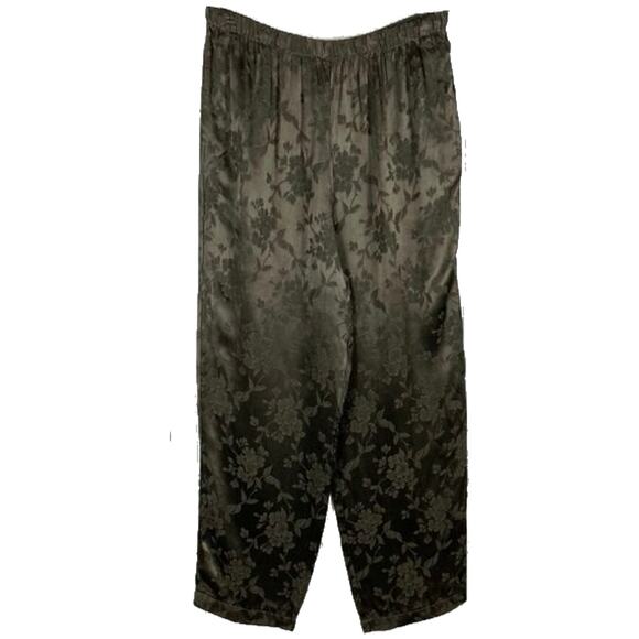 nwot CP SHADES Pants M Satin Floral Jacquard Brocade Olive-Green Wide Leg Pocket